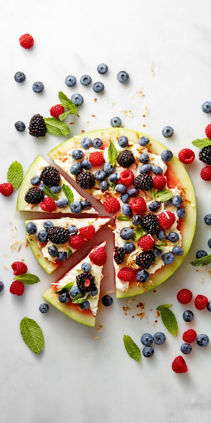 <p>It's not delivery, it's fruit pizza — and you don't even have to cook anything either. </p><p><em><a href="https://www.goodhousekeeping.com/food-recipes/a39347/watermelon-pizza-recipe/" rel="nofollow noopener" target="_blank" data-ylk="slk:Get the recipe for Watermelon Pizza »;elm:context_link;itc:0;sec:content-canvas" class="link ">Get the recipe for Watermelon Pizza »</a></em> </p>