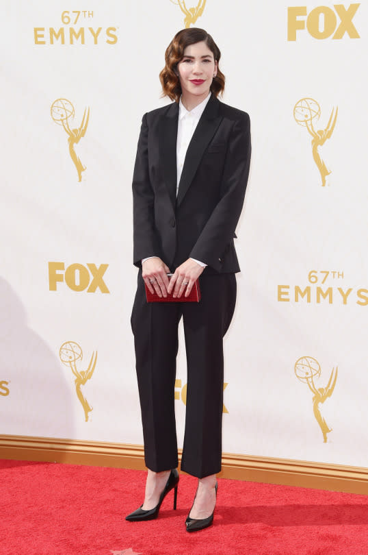 Carrie Brownstein in Stella McCartney at the 2015 Emmys Awards.