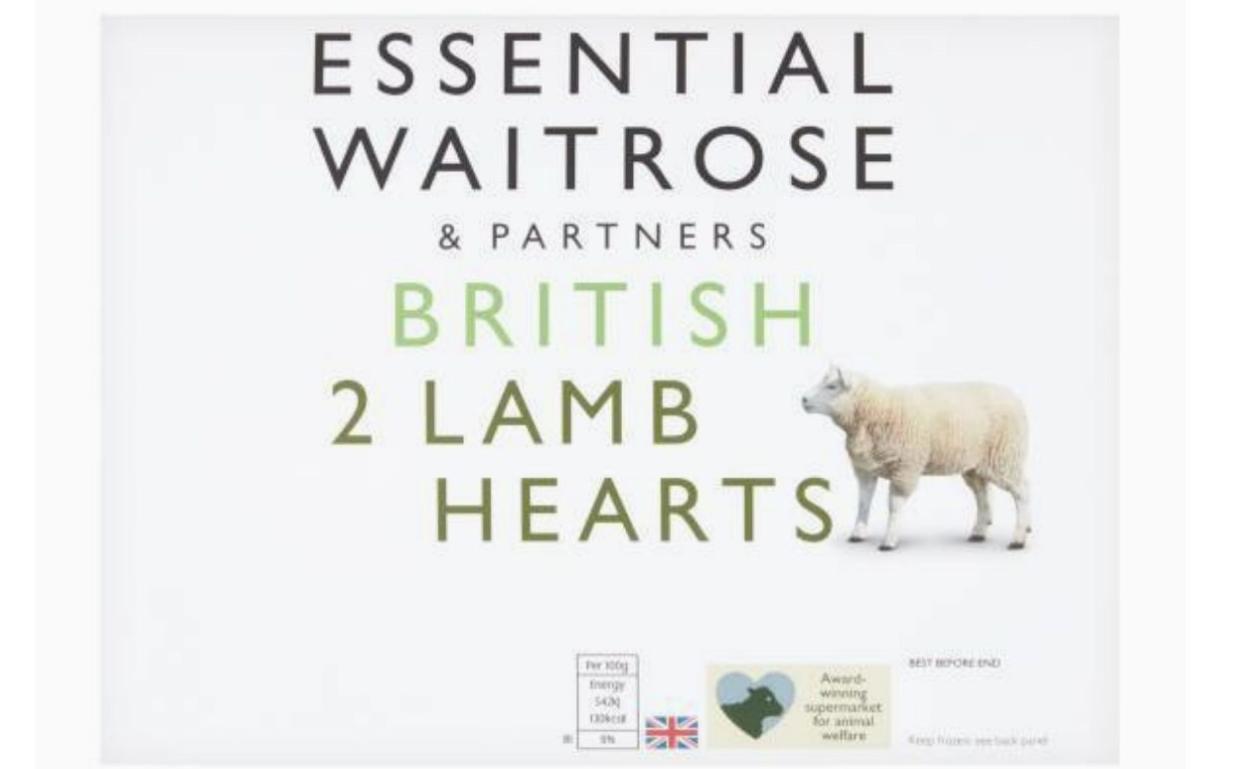 Waitrose lamb hearts packaging