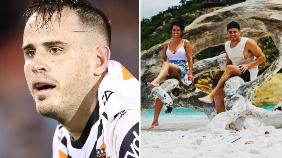 In an emotional interview with Channel 7, Tigers star Josh Reynolds revealed he and pregnant partner Bella had lost their babies, just weeks before they were due to be born. Picture: Getty/Instagram