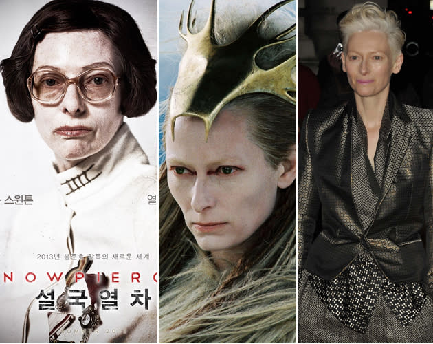 Tilda Swinton als Mason in "Snowpiercer", als weiße Hexe in "Die Chroniken von Narnia" und als sie selbst auf dem roten Teppich (Bilder: Weinstein Co., ddp)