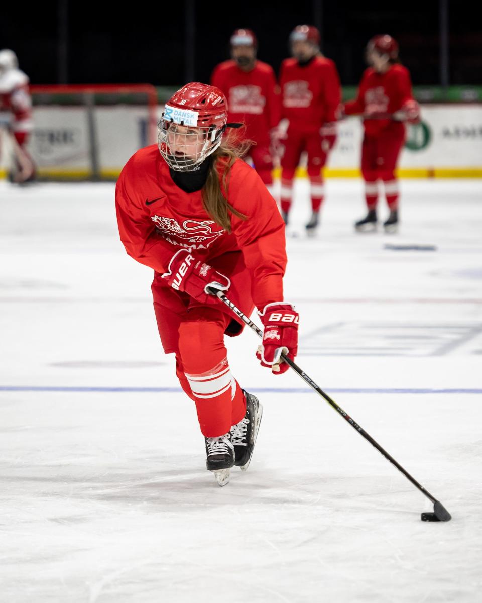 Team Denmark takes to the ice for practice Tuesday ahead of the 2024 IIHF Women's World Championship at the Adirondack Bank Center in Utica.