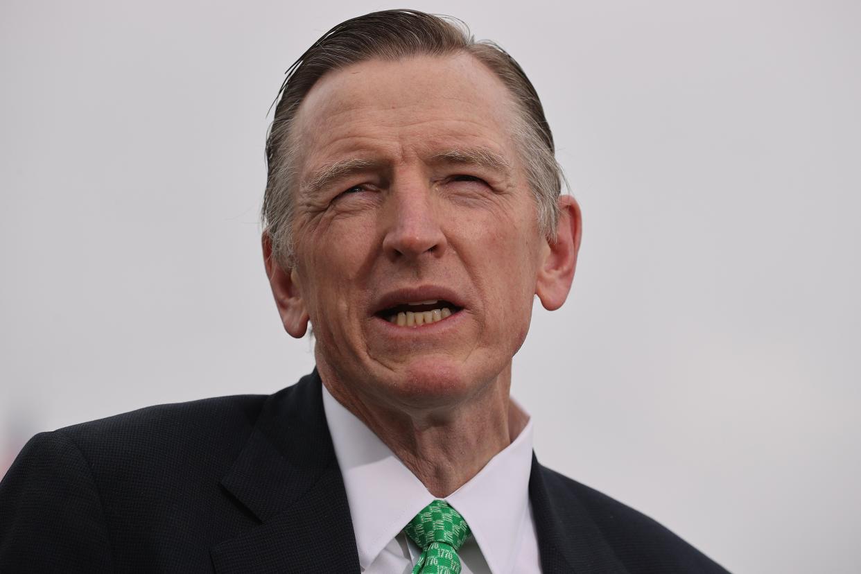 Rep. Paul Gosar (R-AZ) speaks during a news conference outside the U.S. Capitol on March 17, 2021 in Washington, DC. 
