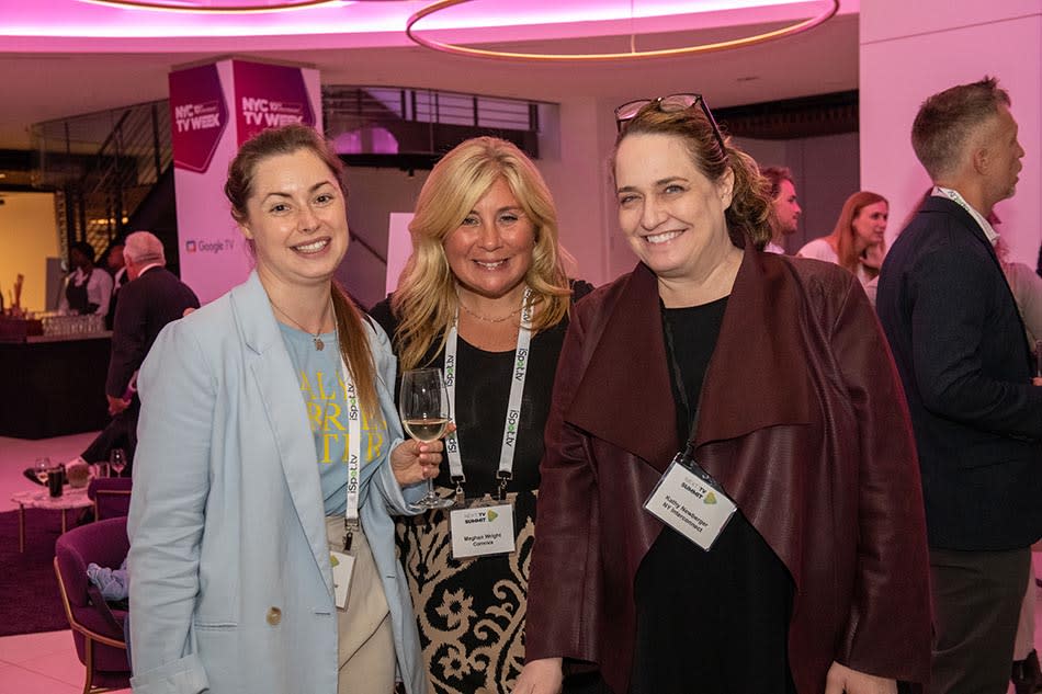 (From l.): Julia Avaramenko of AIM TV Group, Meghan Wright of Conviva and Kathy Newberger of the New York Interconnect.