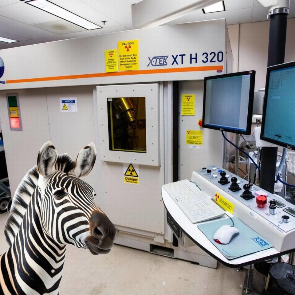 The runaway Zebra probably can’t read, but that didn’t stop her from “helping out” at PNNL’s Environmental Molecular Sciences Laboratory.