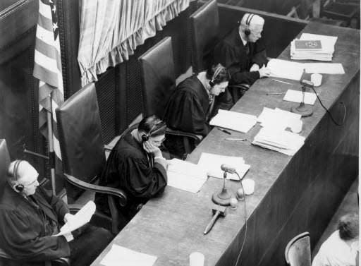 War crimes judges during the trial against the leaders of IG Farben in Nuremberg, June 12, 1948.