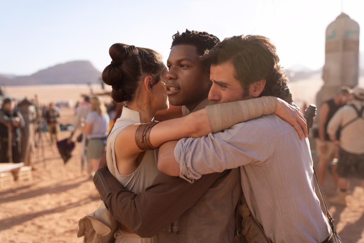 J.J. Abrams said goodbye to his <em>Episode IX</em> cast with this pic of the cast hugging it out. (Photo: J.J. Abrams via Twitter)