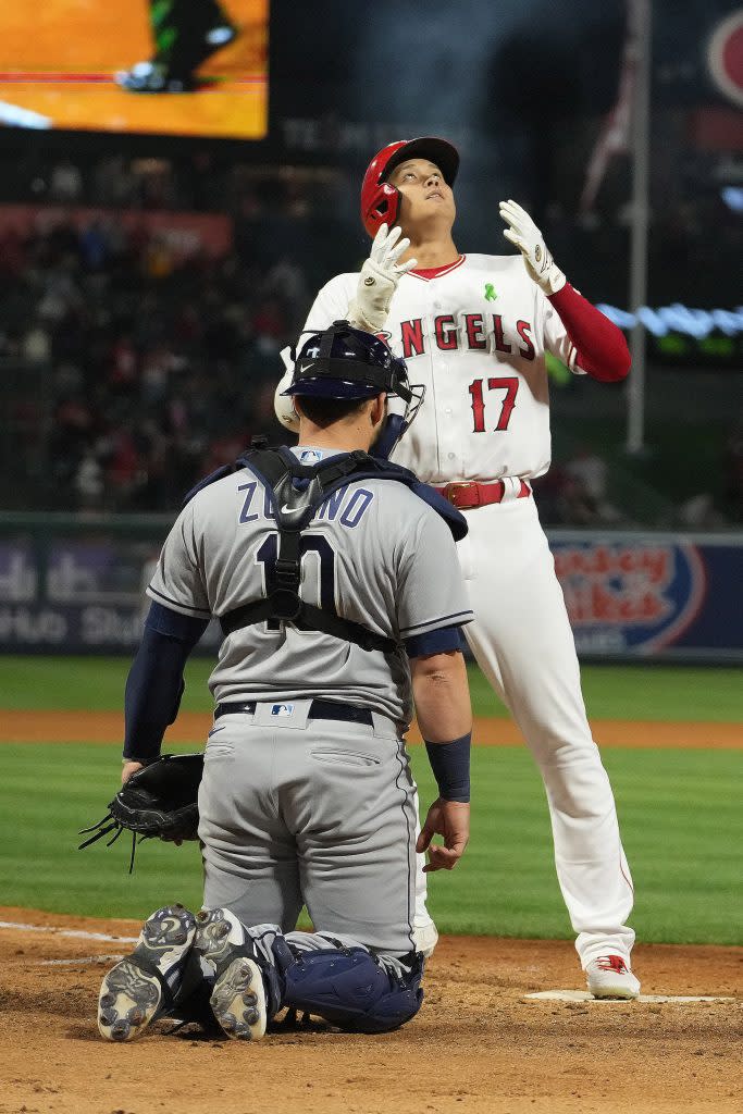 大谷翔平好神！單場雙響砲並敲出大聯盟生涯首發滿貫砲。（路透）