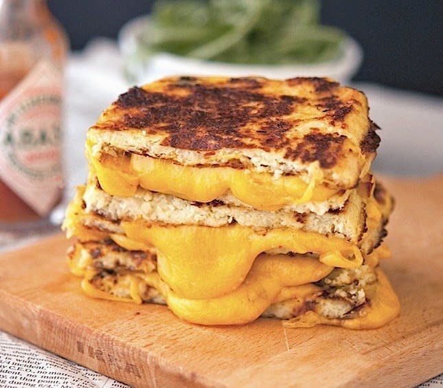 <strong>Get the <a href="http://www.theironyou.com/2014/05/cauliflower-crust-grilled-cheese.html">Cauliflower-Crusted Grilled Cheese Sandwich</a> recipe from The Iron You</strong>