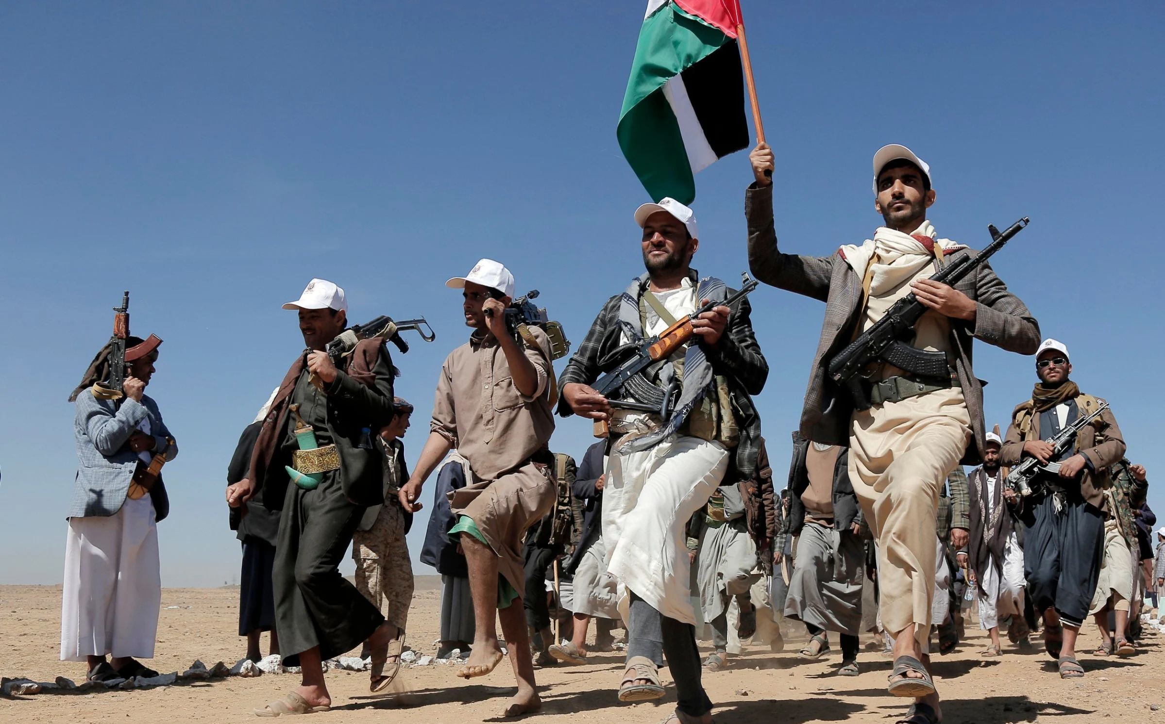 Houthi fighters rallying in support of Gaza