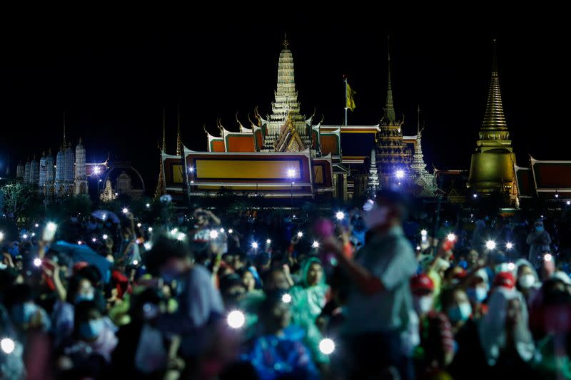 Pro-democracy protesters attend a mass rally in Bangkok