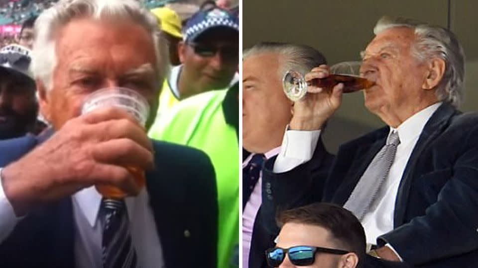 The former prime minister has become well known for his beer-drinking abilities. Source: 7 News