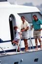 <p>Prince Charles and son Prince William holiday with King Constantine of Greece on board the yacht Fortuna. </p>