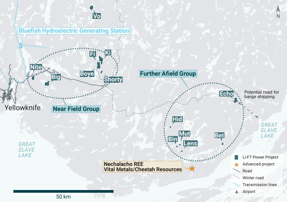 Location of LIFT’s Yellowknife Lithium Project. Drilling has been thus far mainly focused on the Near Field Group of pegmatites which are located to the east of the city of Yellowknife along a government-maintained paved highway, and more recently advancing to the Echo target, the first drilling in the Further Afield Group.