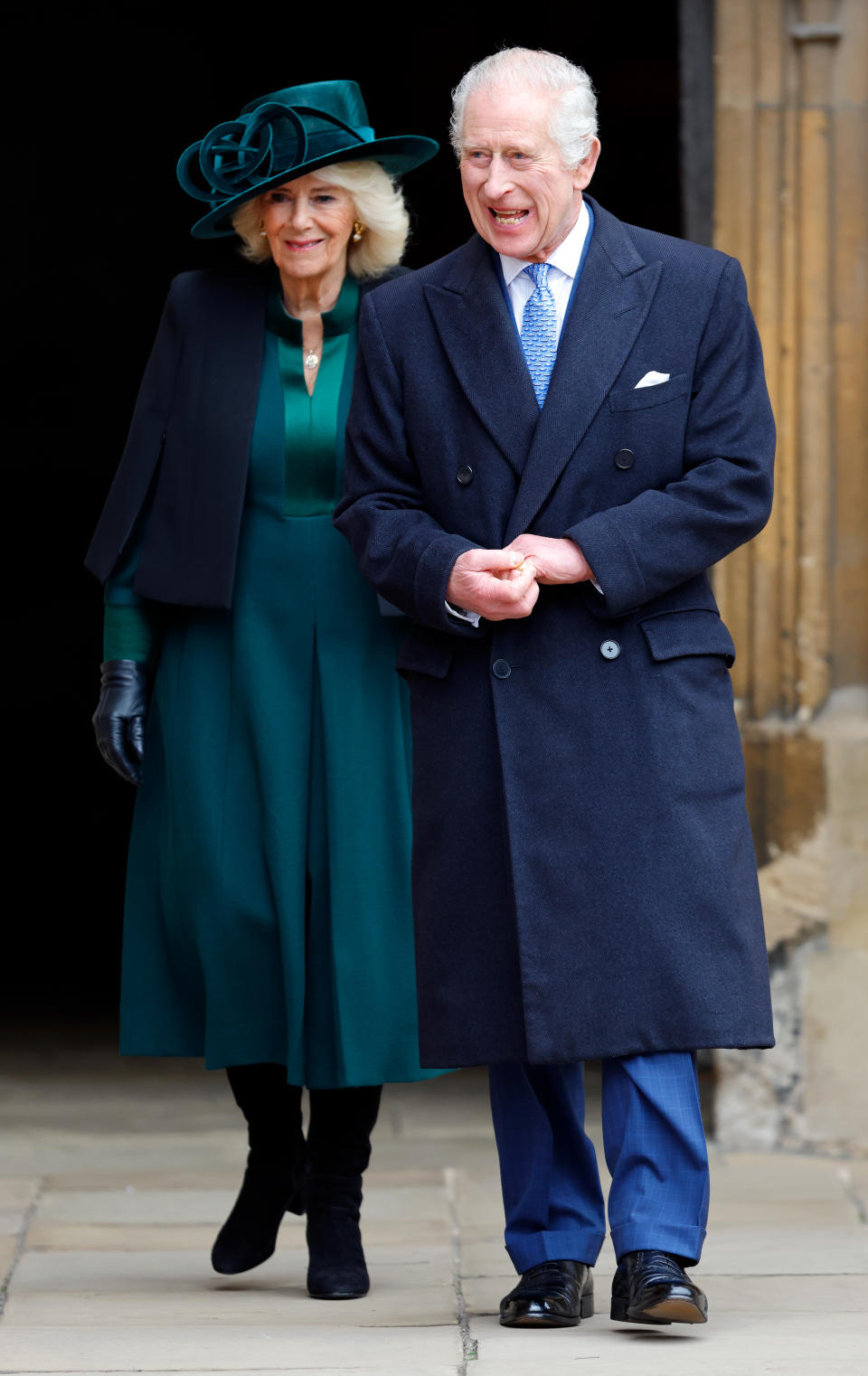 WINDSOR, UNITED KINGDOM - MARCH 31: (EMBARGOED FOR PUBLICATION IN UK NEWSPAPERS UNTIL 24 HOURS AFTER CREATE DATE AND TIME) Queen Camilla and King Charles III attend the traditional Easter Sunday Mattins Service at St George's Chapel, Windsor Castle on March 31, 2024 in Windsor, England. Following the service The King greeted members of the public, during a walkabout, for the first time since the announcement that he had been diagnosed with cancer. Photo by Max Mumby/Indigo/Getty Images)