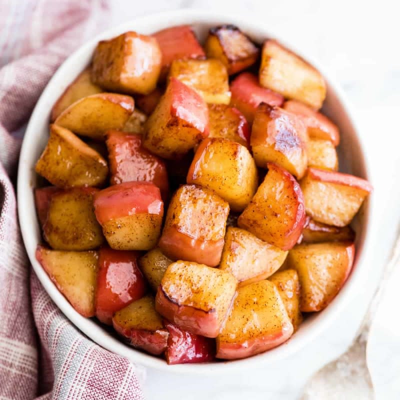 <p>Joy Food Sunshine</p><p>These cinnamon apples taste like a warm apple pie, but they come together in 15 minutes on the stovetop! This cinnamon apple recipe makes a perfect breakfast, pancake topper, snack or light dessert. </p><p><strong>Get the recipe: <a href="https://joyfoodsunshine.com/stovetop-cinnamon-apples/" rel="nofollow noopener" target="_blank" data-ylk="slk:Cinnamon Apples;elm:context_link;itc:0;sec:content-canvas" class="link "><em>Cinnamon Apples</em></a></strong></p>