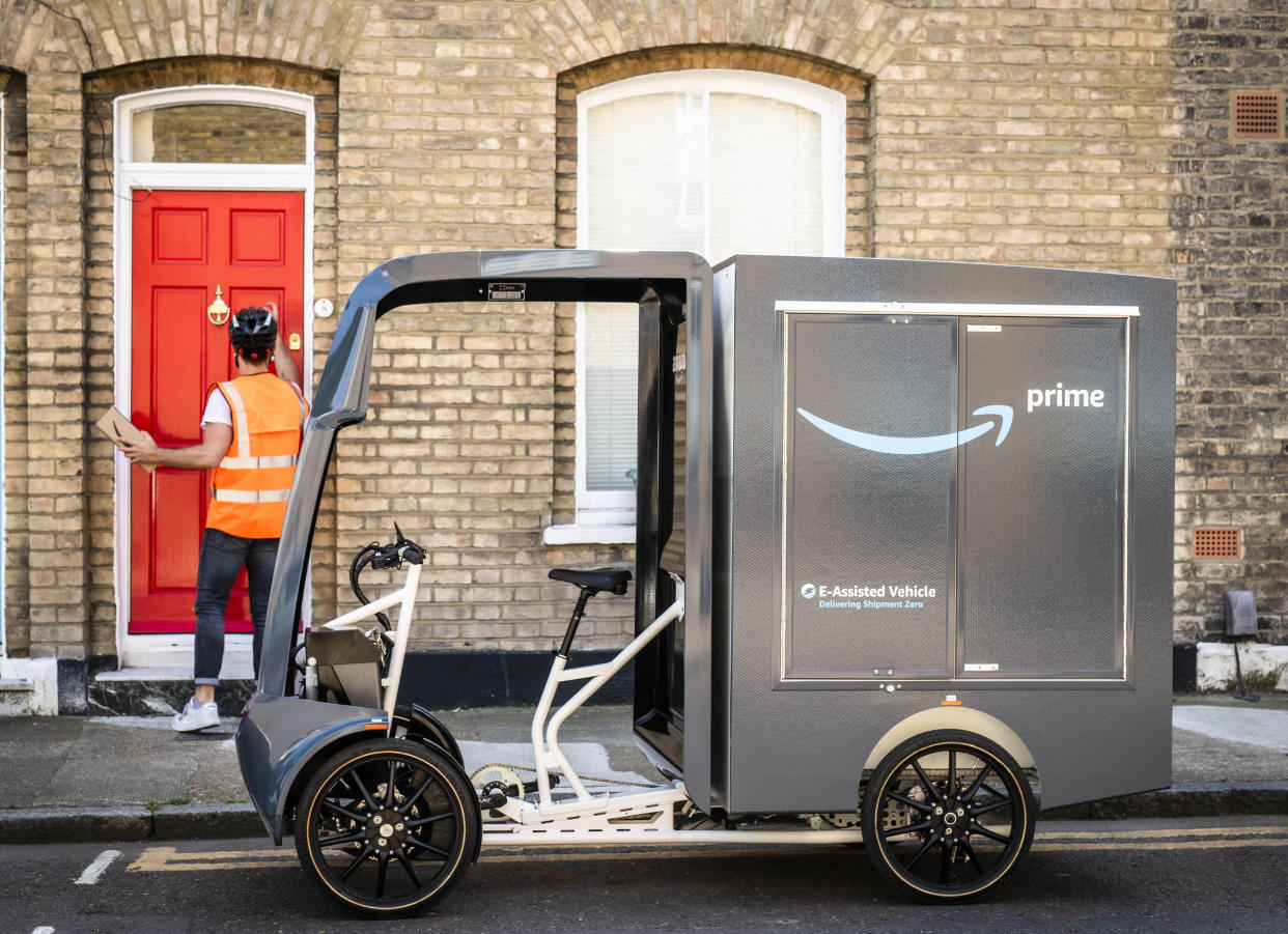 Amazon delivery drivers will ride e-cargo bikes and walk to customers’ homes and offices in central London. Photo: PA