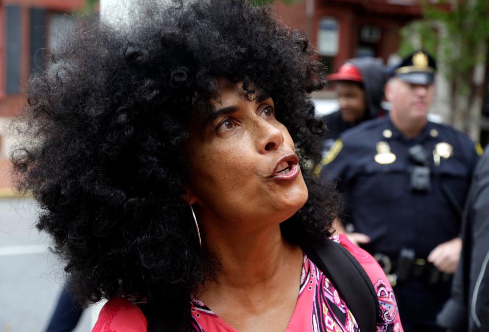 Lili Bernard, an accuser of Bill Cosby, outside Montgomery County Courthouse in Norristown, Pa., during his sentencing in September 2018.