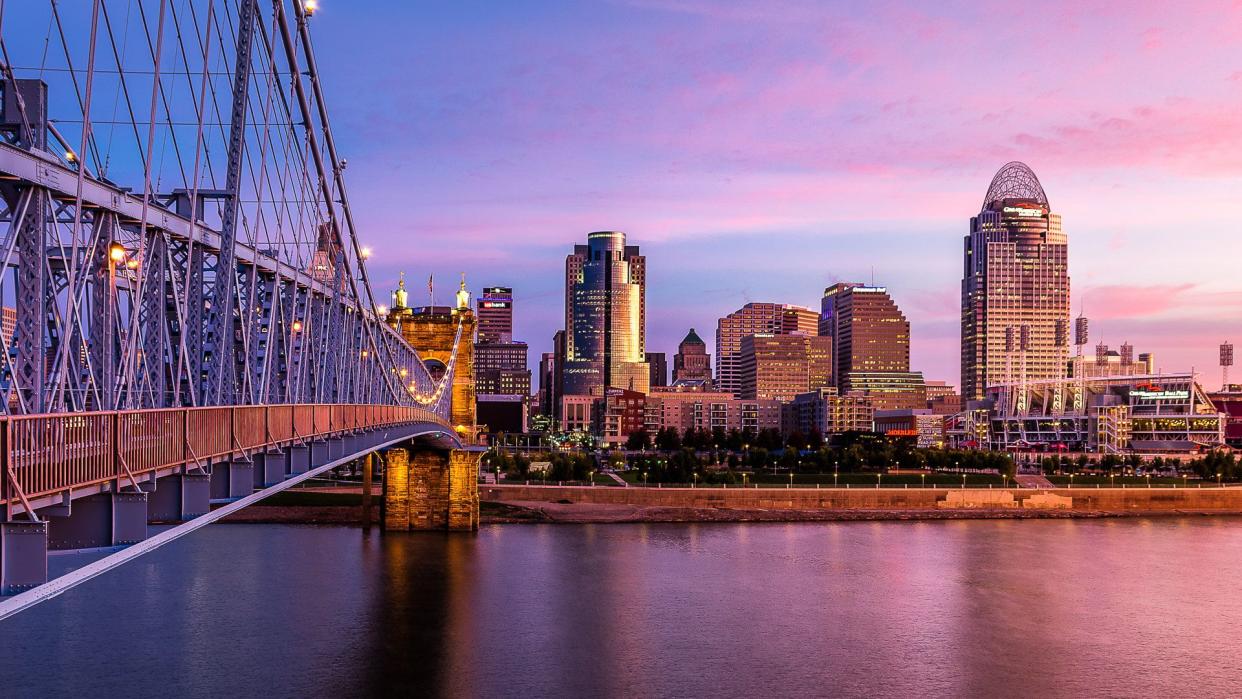 Cincinnati Skyline at sunset.