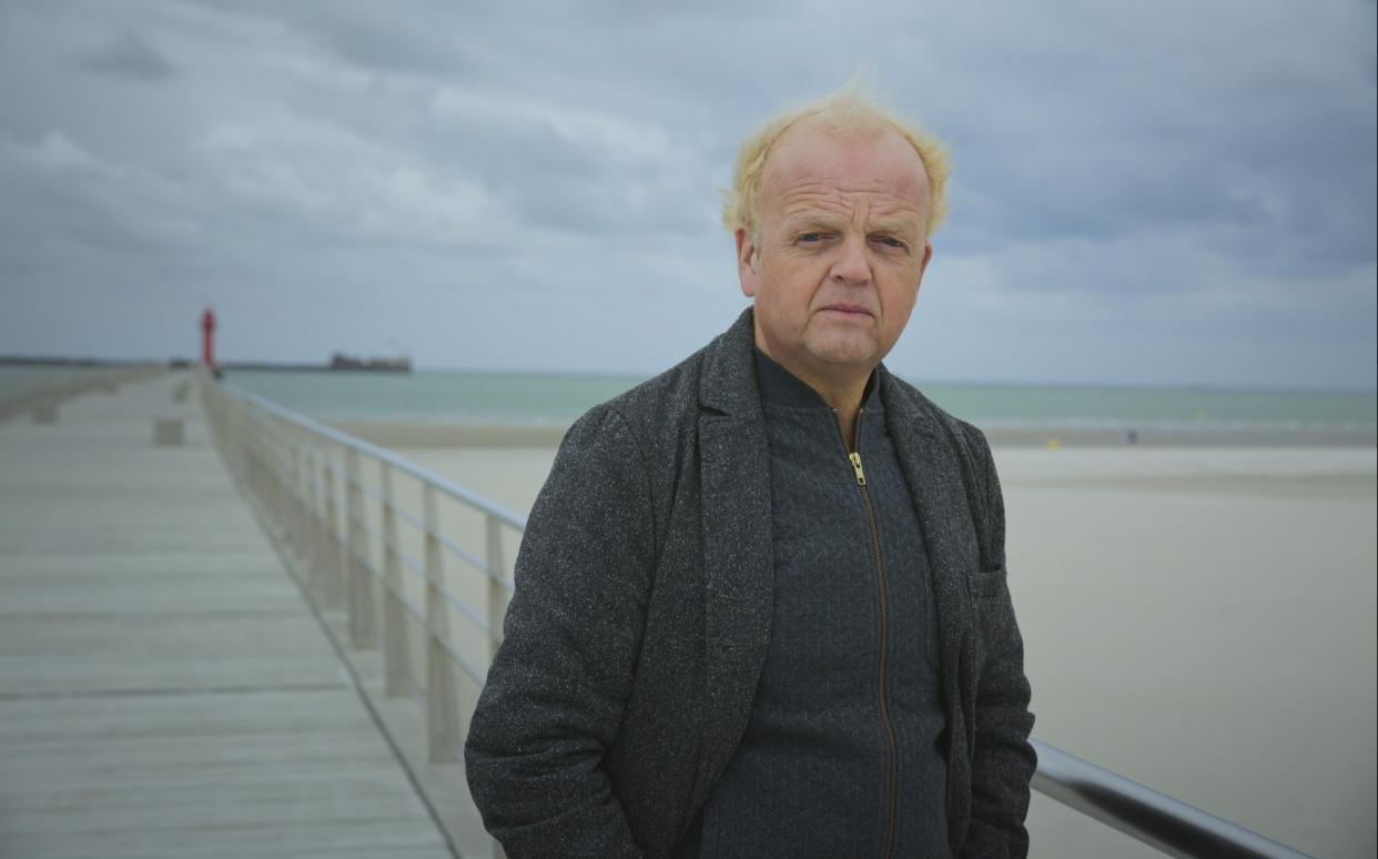 Toby Jones at Boulogne Pier in northern France, where his grandmother was rescued in 1942 - Channel 4