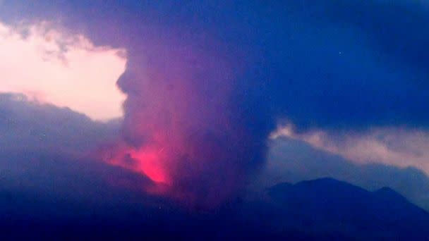 PHOTO: This long exposure image shows the eruption of volcano Sakurajima viewed from Tarumizu city, Japan's southern prefecture of Kagoshima, July 24, 2022.  (Kyodo News via AP)