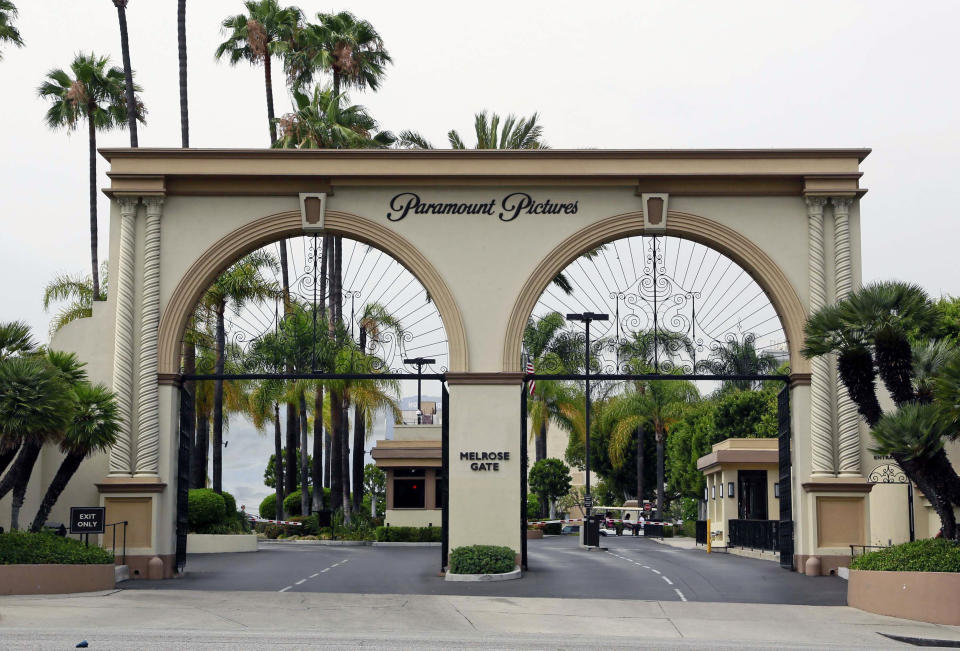 FILE - The main gate to Paramount Studios is seen on Melrose Avenue, July 8, 2015, in Los Angeles. National Amusements, which owns a majority voting stake in the embattled entertainment giant Paramount Global, said Tuesday, June 11, 2024, that it has ended talks on a possible Paramount merger with Skydance Media. (AP Photo/Nick Ut, File)