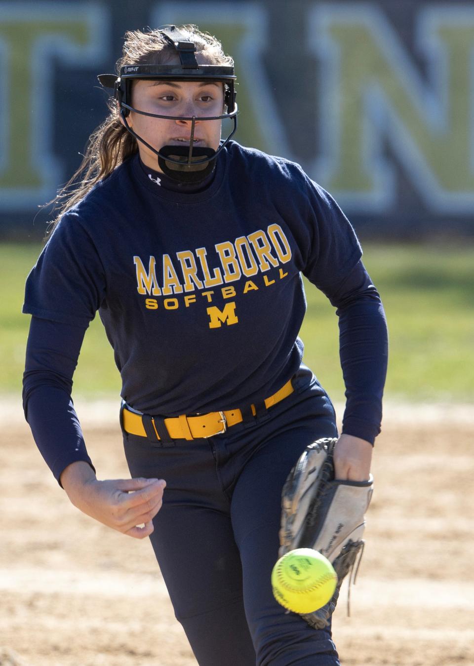 Marlboro Softball starting pitcher Isabella Wuefling in a scrimmage against Jackson Memorial.