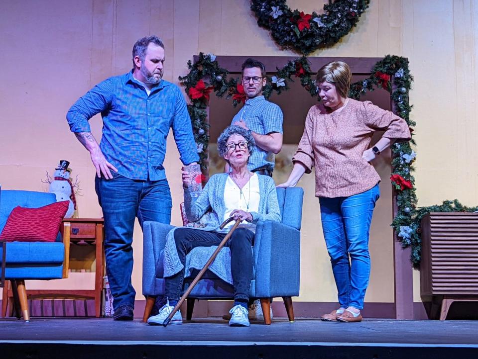 Warren Post (from left), Betty Walpert, Sol Baird and Karen Brotherton star in the Fort Gordon Dinner Theatre production "A Nice Family Christmas."