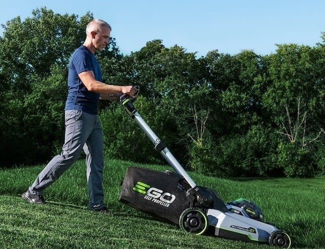 model using the lawn mower