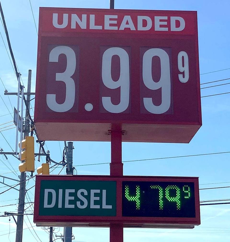 A sign showing gas prices at $3.99 a gallon at Country Fair, 5008 Peach St. in Millcreek Township is shown on Friday.