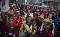 First Nations' elders wait to take part in a Truth and Reconciliation march in Vancouver, British Columbia September 22, 2013. First Nations people, many survivors of the abuse at former Canadian Government Indian Residential Schools, have been meeting for the past week. REUTERS/Andy Clark (CANADA - Tags: SOCIETY POLITICS TPX IMAGES OF THE DAY)