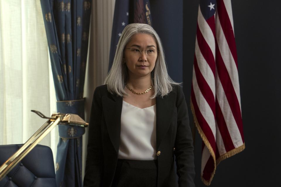 hong chau with long silver hair in the night agent