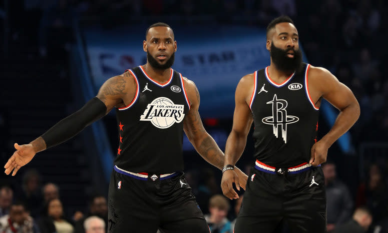 lebron james and james harden during the all-star game