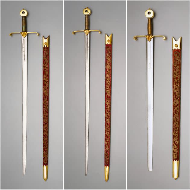 Swords which will be carried in front of Charles in Westminster Abbey.