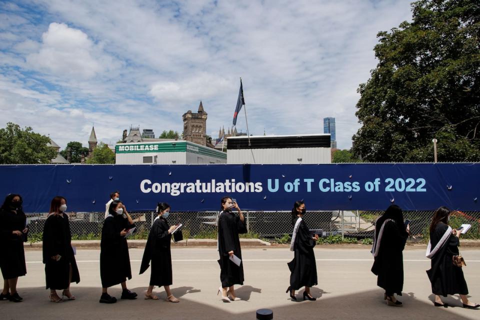 Graduates from the University of Toronto take part in a convocation ceremony on Jun. 9, 2022. These ceremonies, which take place throughout the month of June, are the first in-person convocations since 2019 when gatherings where restricted due to the COVID-19 pandemic.