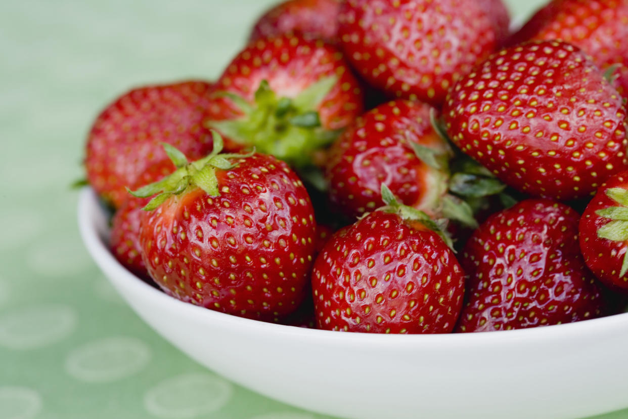 A large bowl of strawberries.