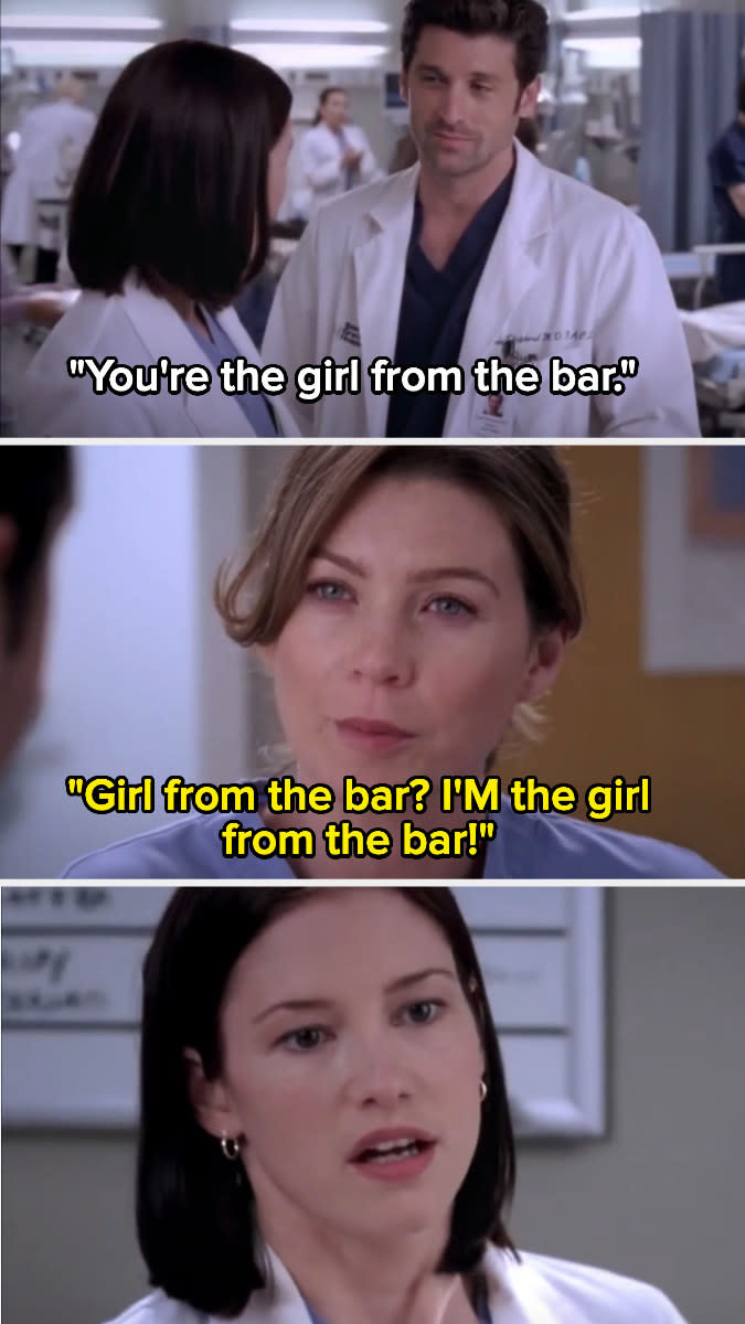 Meredith tells another character that she's the girl from the bar, not lexie