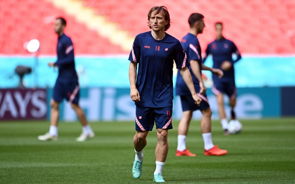 Croatia's Luka Modric and teammates during a training session at Wembley Stadium in London - SHUTTERSTOCK