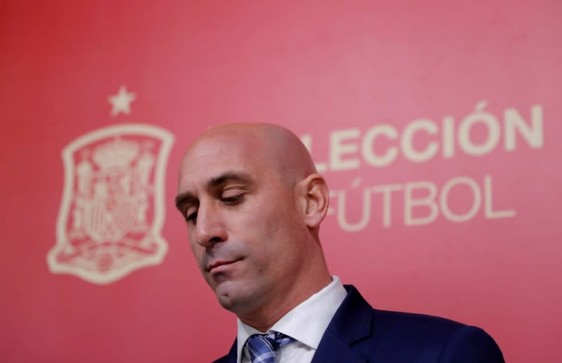 El presidente de la Federación Española de Fútbol Luis Rubiales durante la conferencia de prensa en la sede de la Federación Española de Fútbol, Las Rozas, Madrid