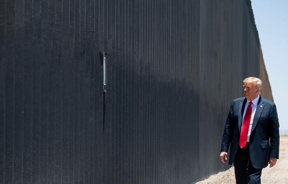 President Donald Trump participates in a ceremony commemorating the 200th mile of border wall at the international border with Mexico in San Luis, Arizona, June 23, 2020.