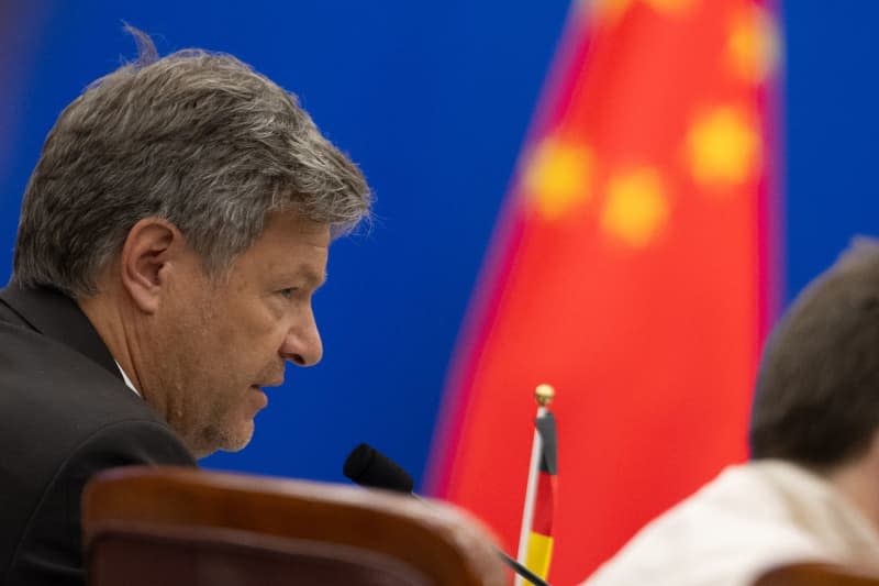 Robert Habeck, Germany's Minister for Economic Affairs and Climate Protection, speaks during the Sino-German Climate and Transformation Dialogue with the National Reform and Development Commission as part of a visit to the People's Republic of China. Sebastian Christoph Gollnow/dpa