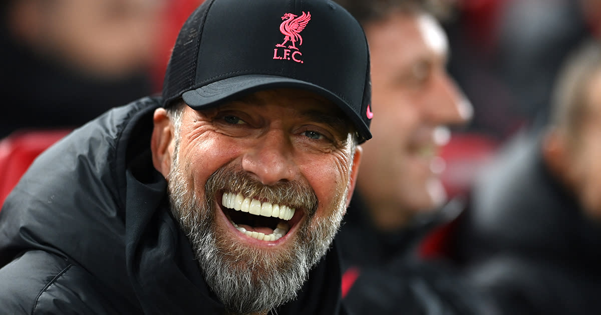  Liverpool and Manchester United are competing for a centre-back: Liverpool manager Jurgen Klopp reacts prior to the Premier League match between Liverpool FC and Everton FC at Anfield on February 13, 2023 in Liverpool, England. 