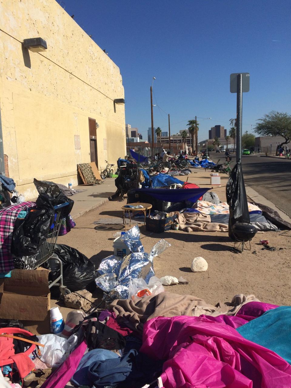 Madison Street in downtown Phoenix, where the homeless camp outside the Human Services Campus.