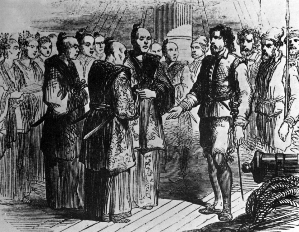 japan britain the first englishman to visit japan, navigator william adams, meets shogun tokugawa ieyasu in 1600 ce