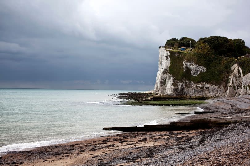 Striking view of St Margaret's Bay in Dover, Kent, South of England on an overcast day.