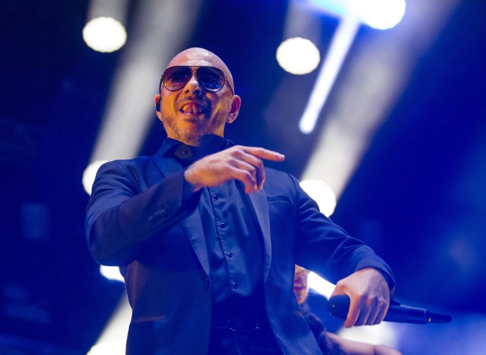 Pitbull performs during a concert Friday, Aug. 16, 2019 at Four Winds Field in South Bend.