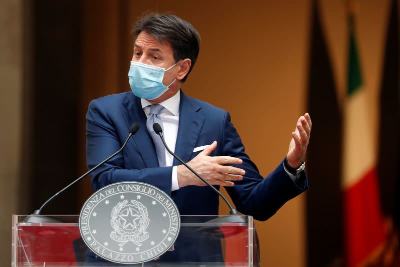 Italian Prime Minister Giuseppe Conte speaks during a news conference on government's new anti-COVID-19 measures, in Rome