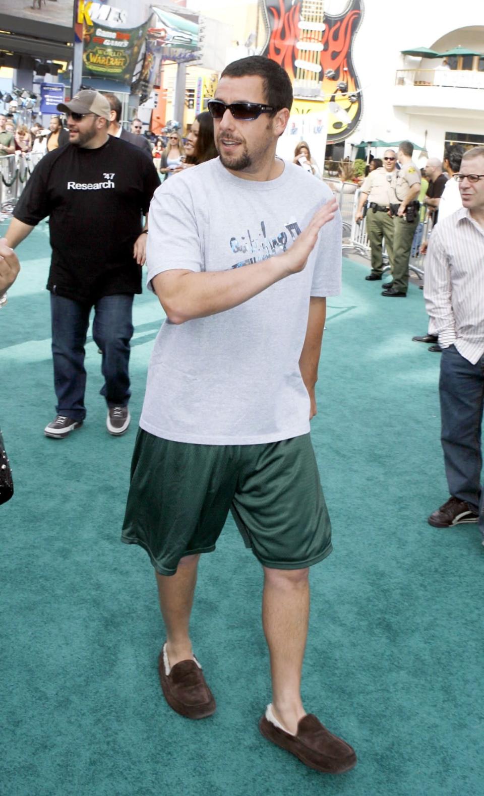 <p>The funnyman kept it real casual at the 2007 premiere of <i>Evan Almighty</i> in a T-shirt, gym shorts, and… slippers! (Photo: Kevin Winter/Getty Images)</p>