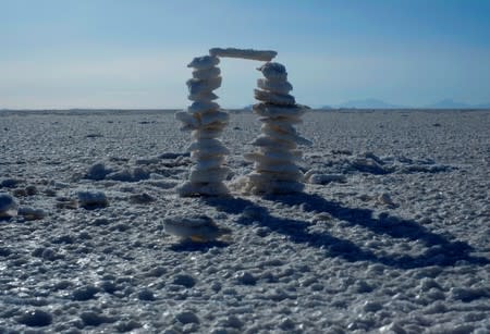 FILE PHOTO: Pieces of salt are seen at the salt lake of Uyuni in Bolivia