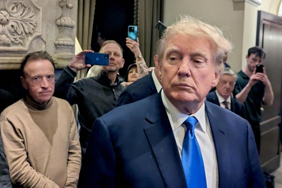 Former US president Donald Trump speaks to reporters as he arrives at Trump International Golf Links & Hotel in Doonbeg, Ireland (PA)